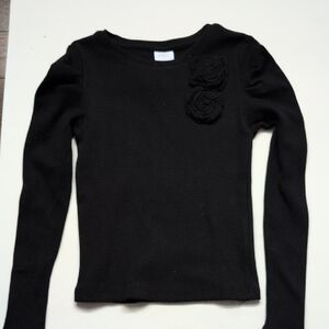 New With Tags Zara Kids Black Long Sleeve Top with Floral Detail